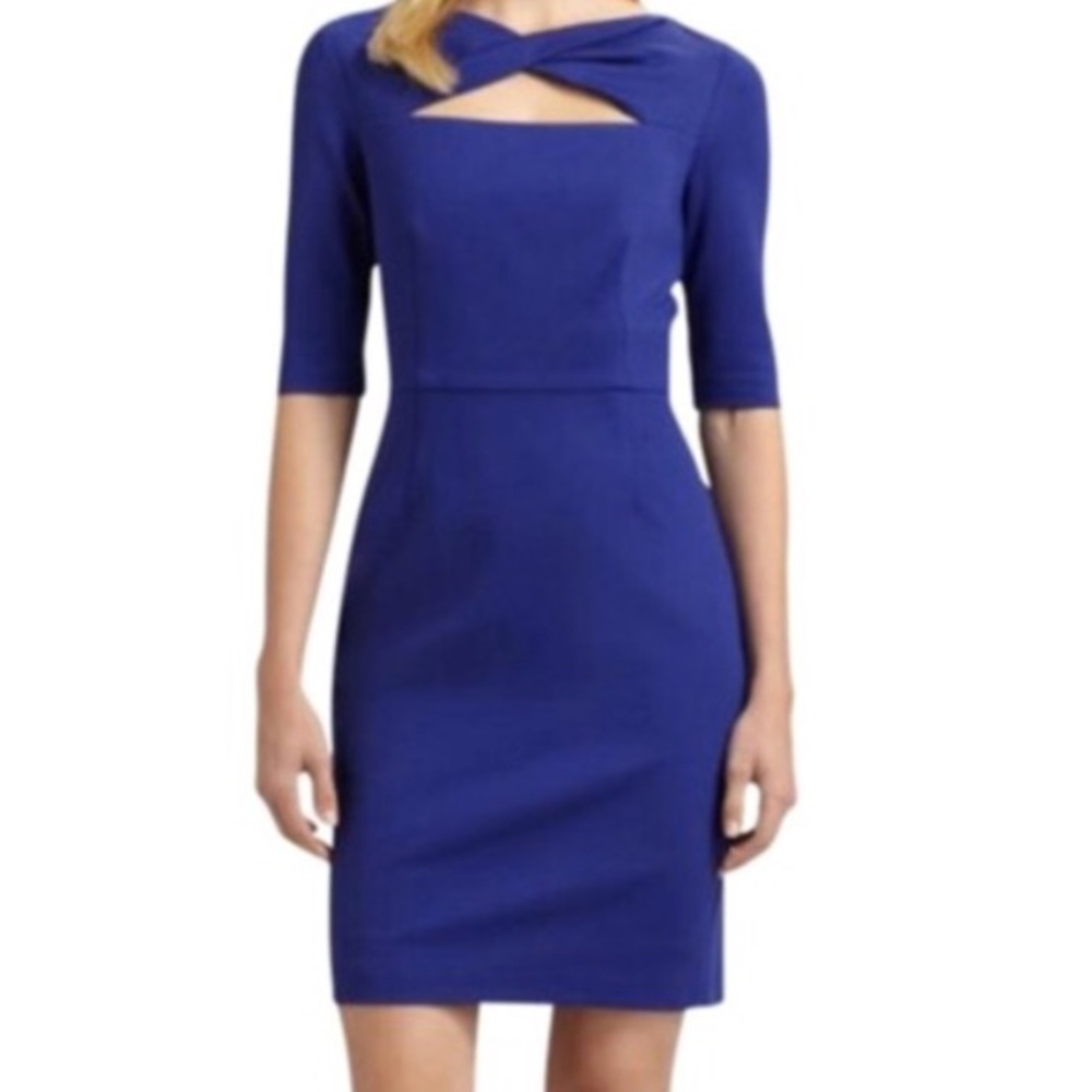 Trina Turk Royal Blue Twist Neck Sheath Dress